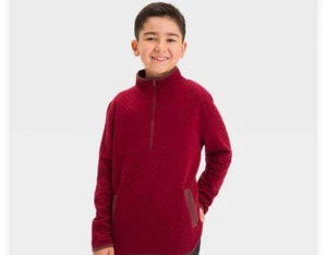 Felpa pullover trapuntato finto collo Cat & Jack ragazzo rosso scuro XL nuova con etichetta zip 1/4 - Foto 1 di 9