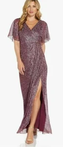 Adrianna Papell $199 Metallic Burgundy Blouson Gown Maxi Dress Size 8 NWT - Picture 1 of 7