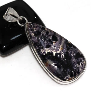 Purple Fluorite 925 Silver Plated Gemstone Pendant 2" Gifts Jewelry AU d277 - Picture 1 of 3