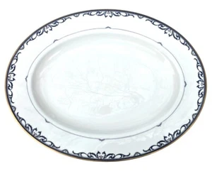 Lenox Royal Scroll 16" Oval Serving Platter Gold Trim & Elegant Blue Scroll - Picture 1 of 11