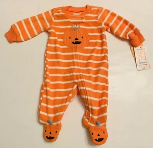 Baby Halloween Pumpkin Fleece One Piece Pajama Orange Newborn - Unisex - Picture 1 of 4