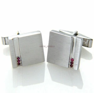 Heated Ruby Gemstone with 925 Sterling Silver Cufflink #2555 - Picture 1 of 3