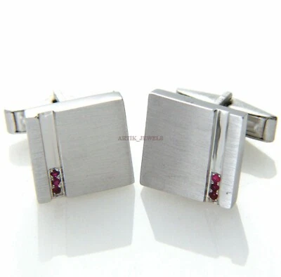 Heated Ruby Gemstone with 925 Sterling Silver Cufflink #2555 - Image 1 of 3