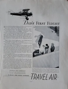 Curtis Wright Travel Air Company Vintage 1930 Aviation Ad "Dad's First Flight" - Picture 1 of 1