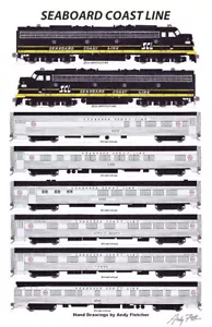 Seaboard Coast Line Silver Meteor 11"x17" poster firmato da Andy Fletcher - Foto 1 di 1