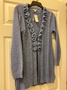 NWT Naartjie Kids Blue Bell Sweater Coat Open Front Ruffle Girls Sz 16Y NEW - Picture 1 of 6