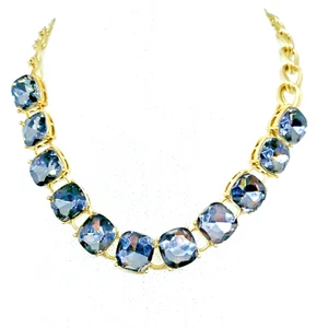 Necklace Choker Fauceted Glass Smokey Topaz Color Gold Tone Cable Chain VTG 18" - Picture 1 of 20