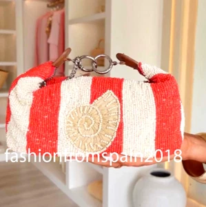 ZARA NEW WOMAN BEADED PALM TREE BAG RED 6503/610/600 - Picture 1 of 2