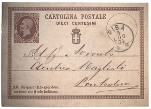 CARTOLINA POSTALE - PISA 05/07/1874 - REGNO D'ITALIA - VITTORIO EMANUELE II - - Foto 1 di 2