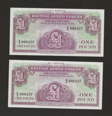 GREAT BRITAIN 1 Pound 1962, P-M36, MATCH 000427 S/N, British Armed Forces. UNC - Image 1 of 2