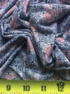 Linen Rayon Spandex Knit Jersey fabric medallions Print oatmeal Rust combo - Picture 1 of 3