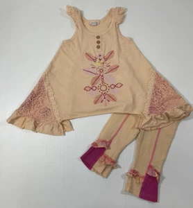 Naartjie Girl’s Peach Cotton Tunic Top Crop Legging Set Size 3 4 - Picture 1 of 6