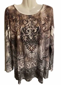 Top túnica pulóver marrón New Directions talla L para mujer Y2K lentejuelas - Imagen 1 de 9