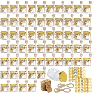 60 Pack Mini Honey Jars/Pot Metal Lids,1.5 oz Glass ,Wooden Dippers,Bee Charm... - Picture 1 of 6