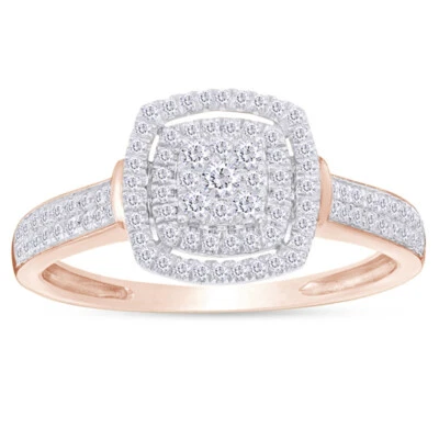 Anillo con marco cuadrado doble de diamantes compuestos certificado de 1/4 quilate en oro rosa de 10 k Foto 1 de 4