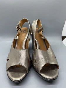 *** Damen-Sandale Sofft Größe 9,5 silber metallic offene Zehenpartie High-Heels - Bild 1 von 5