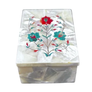 Marble Stone jewelry box gemstone inlay trinket box gift pietra dura keepsake - Picture 1 of 4