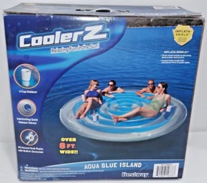 NEW Bestway 4 Person Coolerz Aqua Blue Floating Island 8' Beach Water Inflatable - Picture 1 of 5