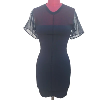 Alexander Wang Dress Small Black Knit Bodycon Scoop Neck Short Sleeve - Image 1 of 4