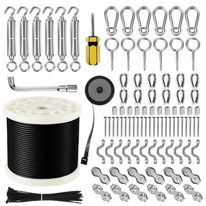 String Light Hanging Kit With 250 Ft Nylon Coated Stainless Steel 304 Wire Rope - Picture 1 of 9