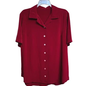 Classic Button-Up Short Sleeve Luxe Blouse Bust 54" (4X) Maroon OfficeCore Matte - Picture 1 of 9