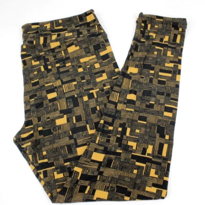 Leggings LuLaRoe Negro y Amarillo Rayas Patrón Bloque Talla TC Alto y Curvilíneo Foto 1 de 4