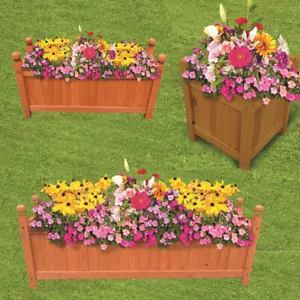 Holz Gartenpflanzgefäße Outdoor Pflanzen Blumen Topf quadratisch rechteckig Display - Bild 1 von 7
