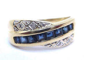 Azul Zafiros 0.24ct & Diamantes 0.08ct. Oro Amarillo 18ct. GB Anillo Talla L - Imagen 1 de 3