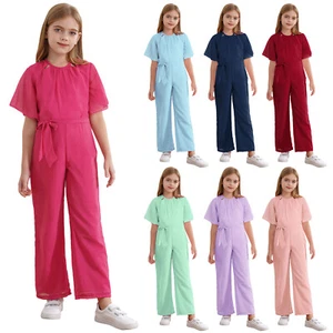 Kids Girls Rompers Pageant Overalls Bowknot Leotard Casual Jumpsuit Fashion - Picture 1 of 71
