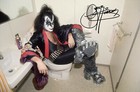 Kiss Gene Simmons 8x11 Photo Autographed Japan 1977 Tour Posing in the Bathroom 