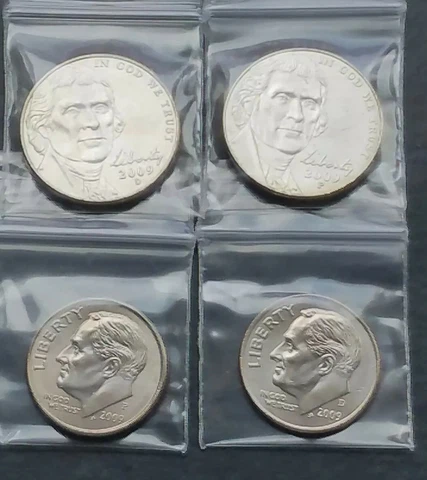 Hand Picked 2009 P&D Jefferson Nickels & Roosevelt Dimes BU. 4 coins total Cover
