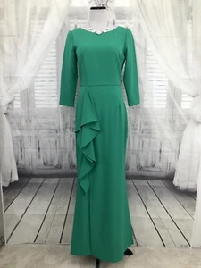 Jessica Howard Size 6 Green Full Length Cascade Ruffle Gown Dress 3/4 Sleeve B47 - Picture 1 of 12