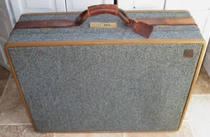 Vintage Hartmann Tweed Fabric Leather Strap Suitcase Luggage Blue 25" x8x19" - Picture 1 of 11