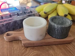 Hearth & Hand Magnolia Salt & Pepper Cellars Pinch Pots Acacia Board Farmhouse - Picture 1 of 6
