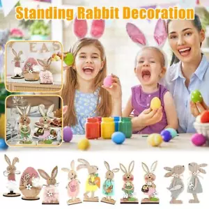2025 Easter Day Wooden Easter Standing Rabbit Table Ornament Party Decor D V8K9 - Picture 1 of 16