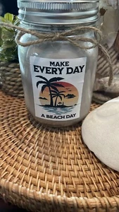 Bech Day Candle w/ Local Shells 22oz Crackling Wick Organic Sunscreen And Fun - Picture 1 of 4