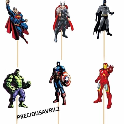 Cupcake Toppers Avengers Super Heros x 24  Ironman Batman The Hulk Superman - image 1 of 3