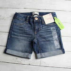 So Girl's Denim Blue Jean Shorts Size 5 Mid Rise Midi Adjustable Waist - Picture 1 of 4