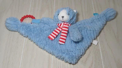Manhattan Juguete Azul Acanalado Oso de Peluche Bebé Manta de Seguridad Rojo Bufanda Mordedor Foto 1 de 4