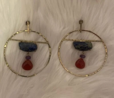 David Aubrey Blue & Rust Stone Round Earrings  - Image 1 of 4