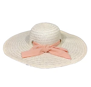 Stroh Sonnenhut Sommer Damen weiß schlapp breit 18" Krempe Band Schleife Derby Strand - Bild 1 von 21