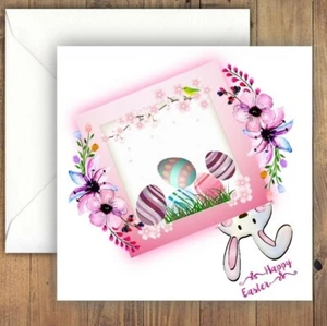Happy Easter Greeting Card, Bunny, Easter Eggs, Spring, Flowers, Cute - Picture 1 of 2