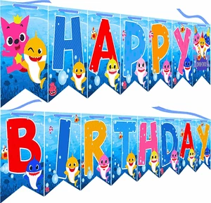 Happy Birthday Banner Garland Shark Theme Party Supplies For Kids Baby Shower - Picture 1 of 6