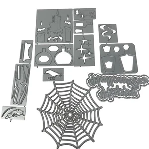 Lotto fustelle da taglio metallo Halloween chiavi farmacia ragno artigianato scrapbooking - Foto 1 di 8
