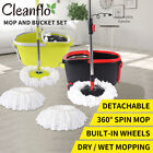 Cleanflo Spin Mop Bucket Set 360 Stainless Steel Rotating Wet Dry  Microfiber