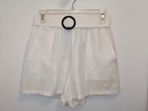 NWT Women's White Linen Shorts W/ Belt CottonOn Size 6 Elastic Waist - Picture 1 of 7
