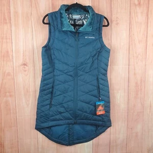 Columbia Omni-Heat Heavenly Womens Long Vest Jacket Medium Night Wave Puffer - Picture 1 of 10