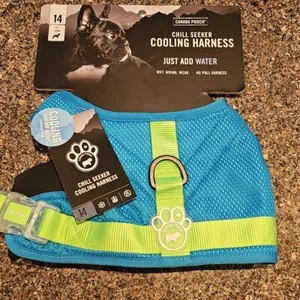 Canada Pooch Cooling Dog Harness Chill Seeker Neon Blue and Green sz 14 (M) NWT - Picture 1 of 15