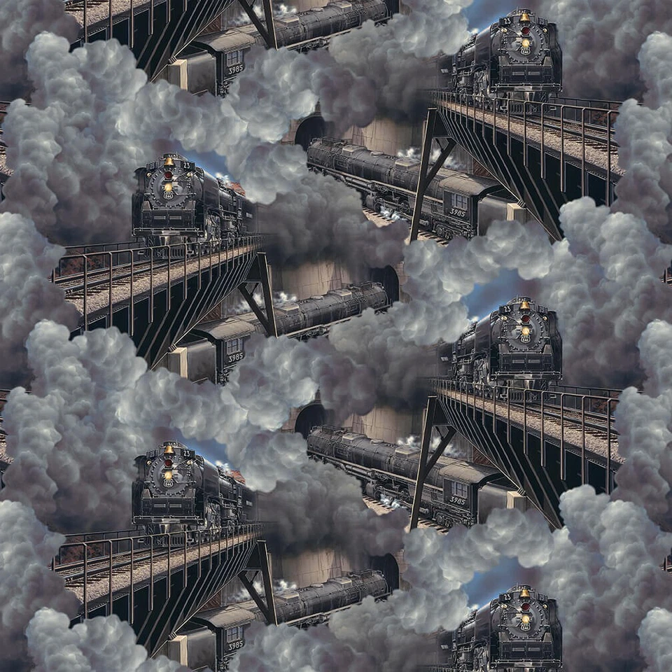 Tren acolchado en blanco vías locomotora de vapor tela de algodón 1 yarda + 5/8 x 43" Foto 1 de 1