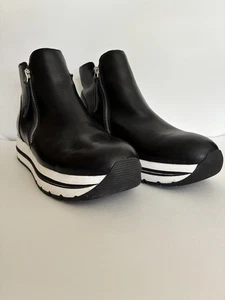 Steve Madden Blk Leather Wmns Sz 11 Glided Platform Dbl Zip Textile PU Lnd Shoe - Picture 1 of 8